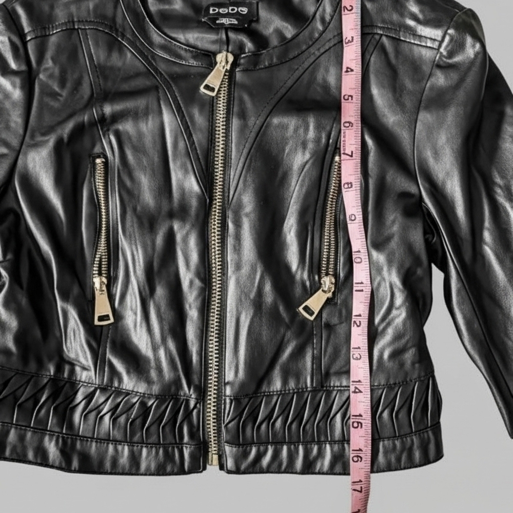 This is a Small Cropped black Bebe faux-leather jacket. - Picture 3 of 5